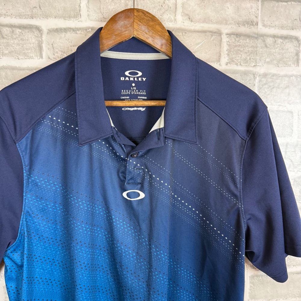 Oakley Hydrolix Mens Blue Geometric Gradient Golf Polo Shirt Large Regular Fit